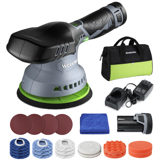 WORKPRO Cordless Car Buffer Polisher 6-Inch Dual Action Polisher for Car Detailing with 2 pcs 12V Rechargeable Battery,
