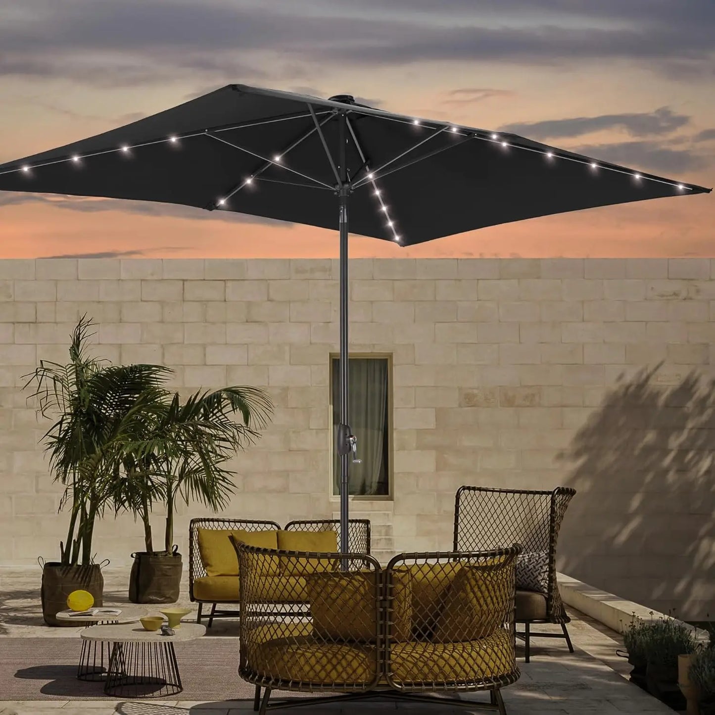 Solar-Powered Rectangle Patio Umbrella with Tilt and Crank - Ky Ky Kiwi