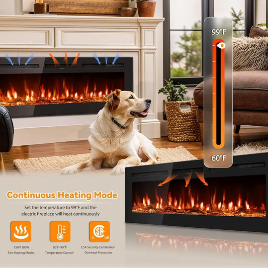 Electric Fireplace Wall Mounted with Remote Control and Heater - Ky Ky Kiwi