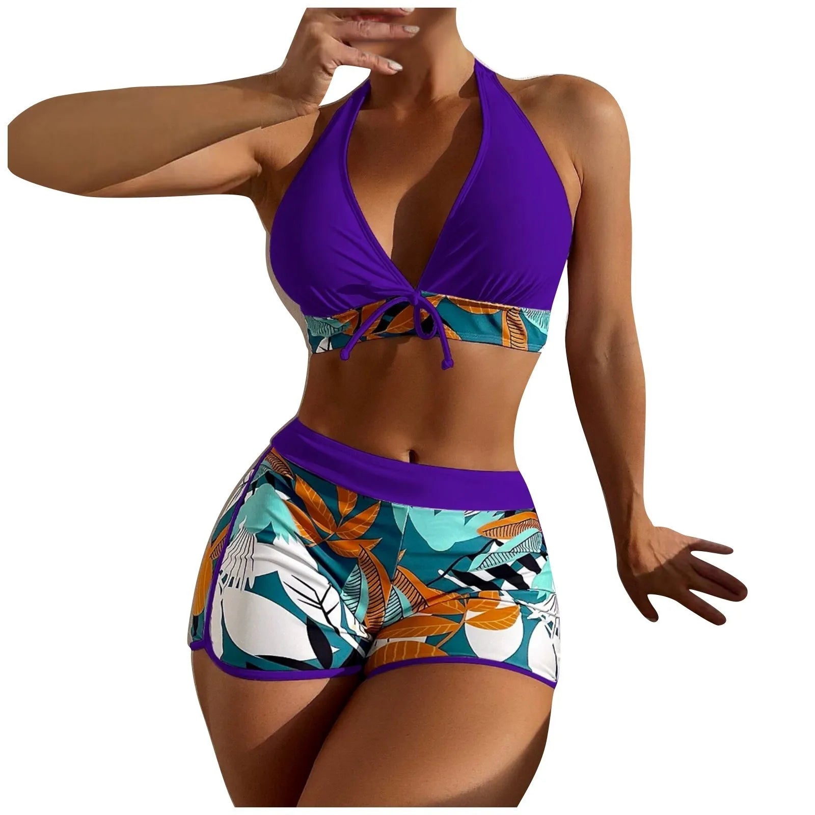 High Waist Plant Print Bikini Set for Women Beachwear - Ky Ky Kiwi