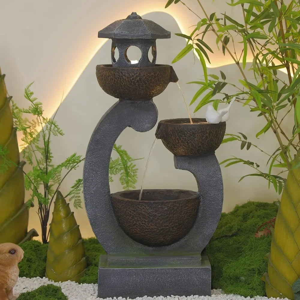 Zen Outdoor Water Fountain with LED Lights and Pump - Ky Ky Kiwi