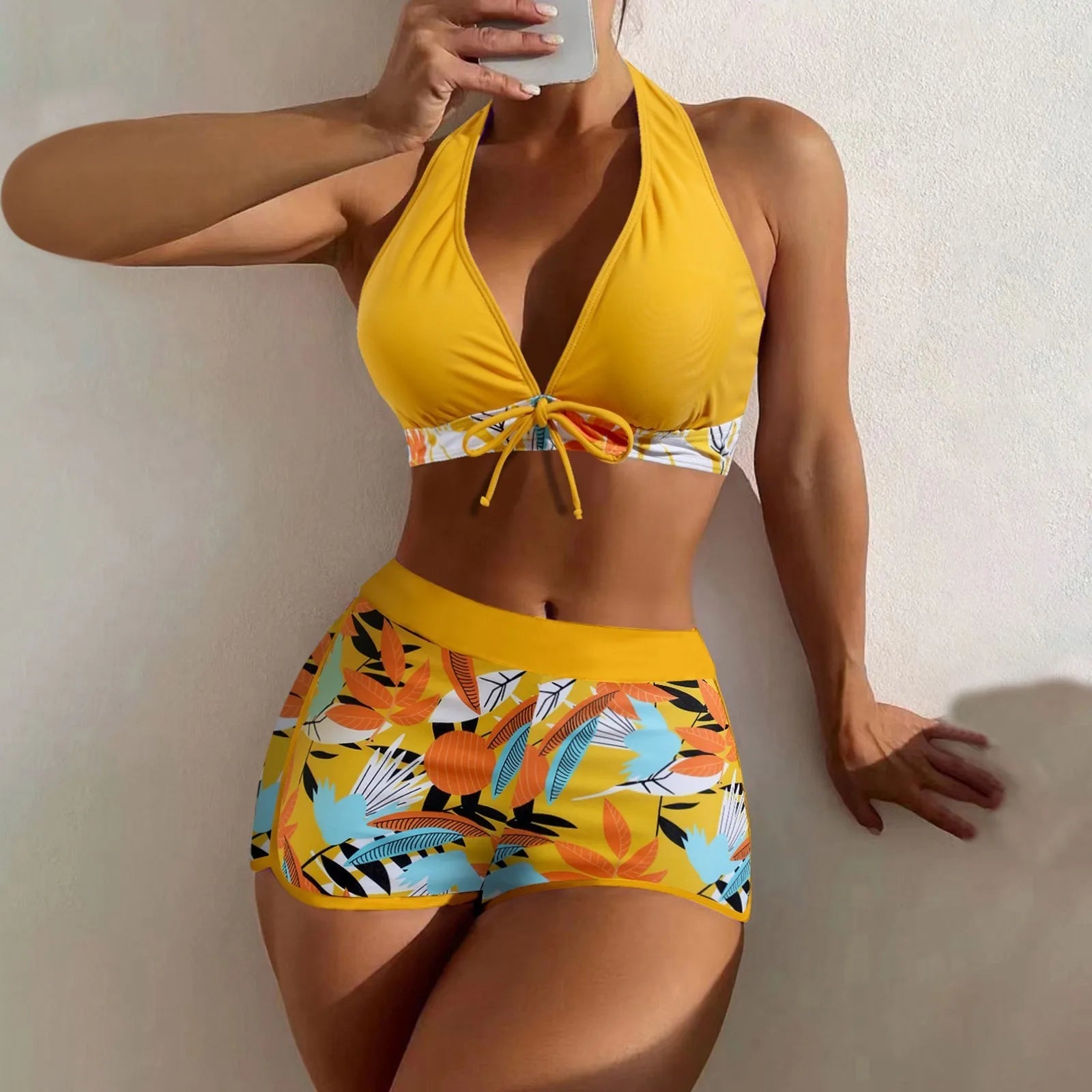 High Waist Plant Print Bikini Set for Women Beachwear - Ky Ky Kiwi