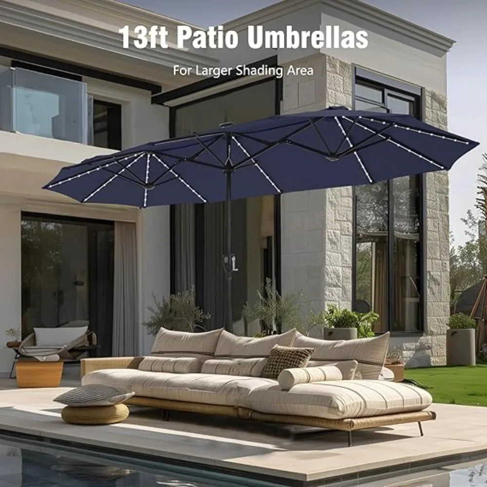 Double-Sided Patio Umbrella with Solar Lights for Outdoor Enjoyment - Ky Ky Kiwi