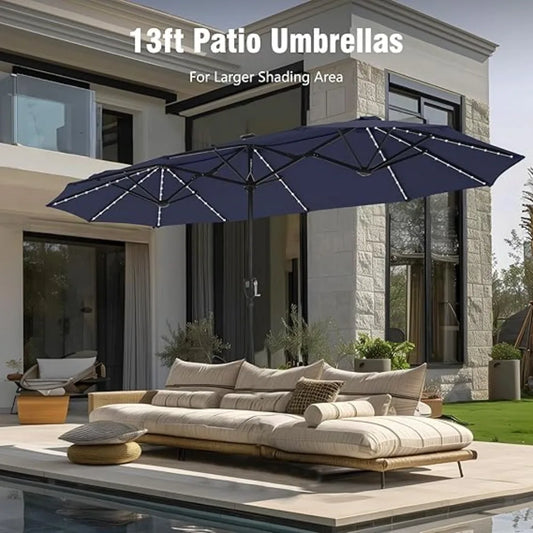 Double-Sided Patio Umbrella with Solar Lights for Outdoor Enjoyment - Ky Ky Kiwi