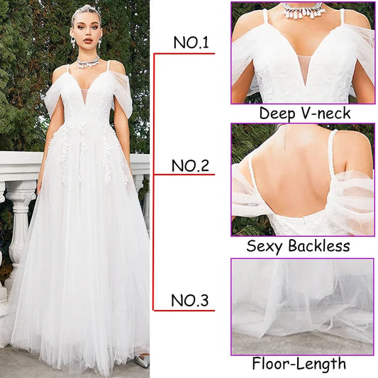 Wedding Dress Flower Lace Embroidery Bride Wedding Maxi Dress White Bridesmaid Tulle Gown Long Dress Evening Party Princess Wear