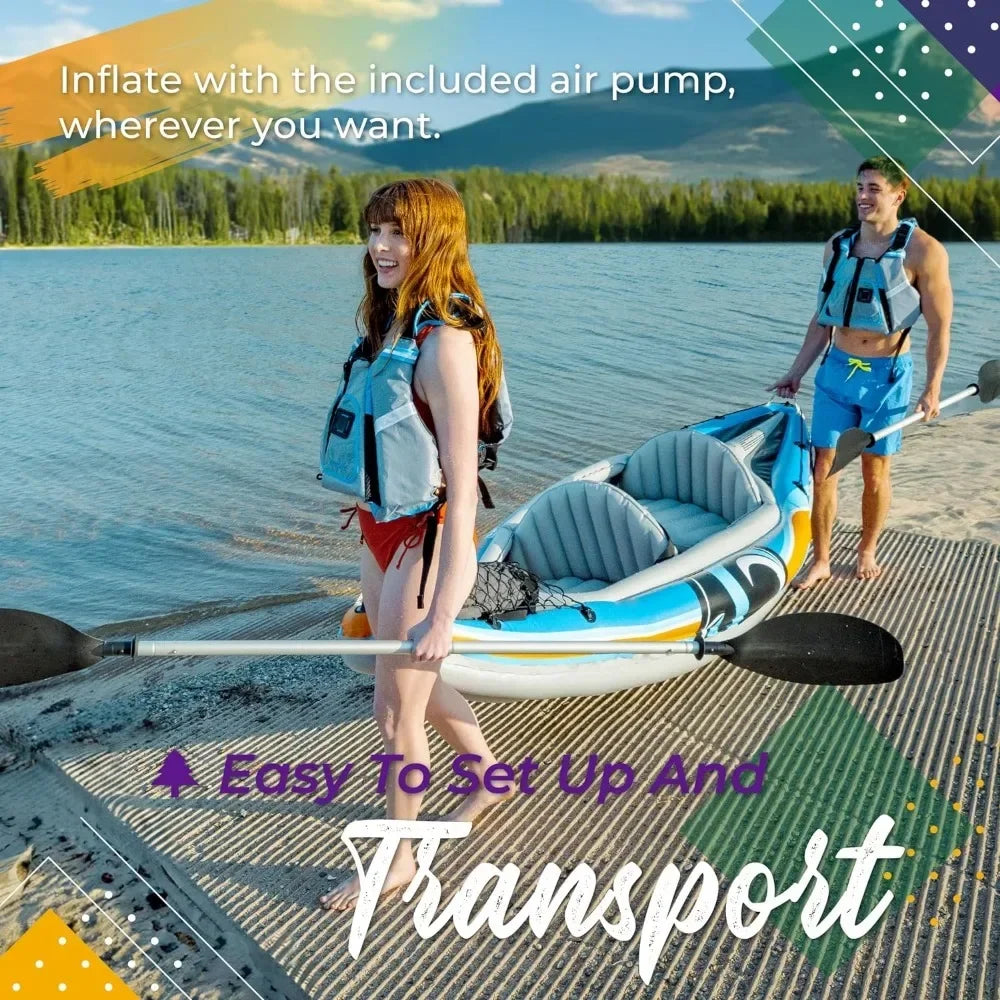 Tandem Inflatable Kayak for Fun Water Adventures with Oars - Ky Ky Kiwi