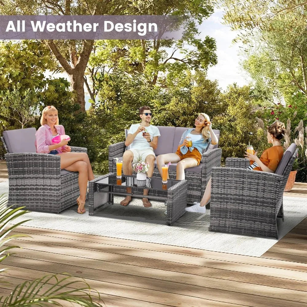 Outdoor Wicker Patio Conversation Set with Sofa and Chairs - Ky Ky Kiwi