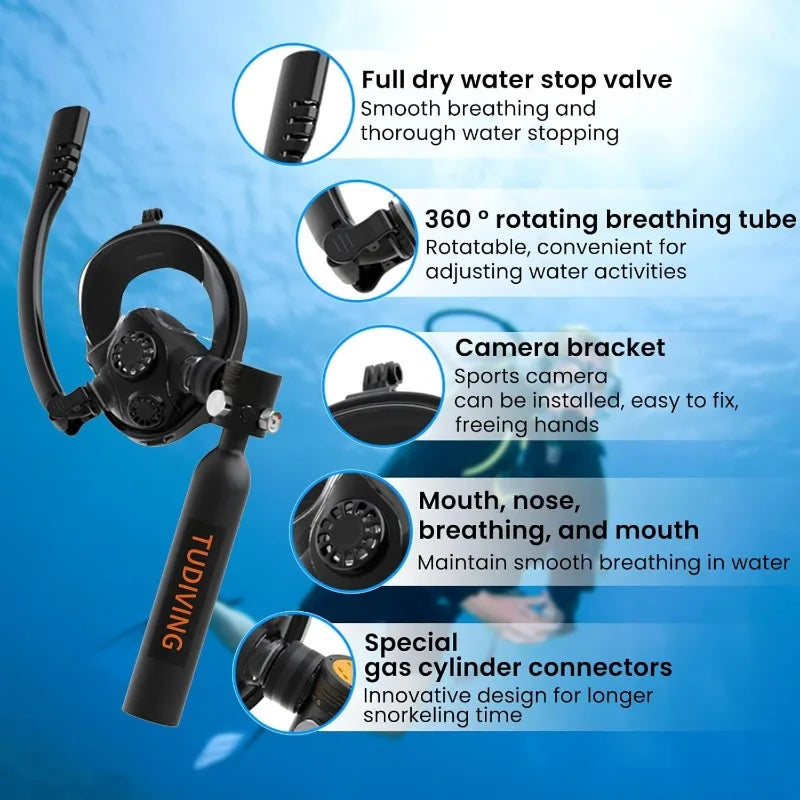 Portable Mini Scuba Tank with Full Face Snorkel Mask - Ky Ky Kiwi