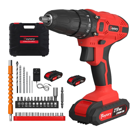 DayPlus 21V Cordless Power Drill, 3/8" Handheld Screwdriver Drill Set with 25+1 Torque Setting,1.5AH Li-ion Battery&Fast Charger