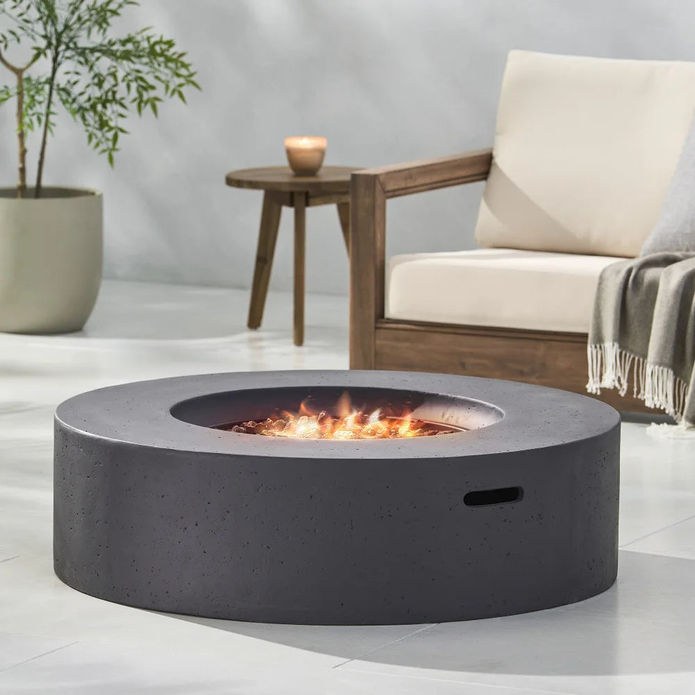 Modern Round Outdoor Concrete Propane Fire Pit for Patio - Ky Ky Kiwi