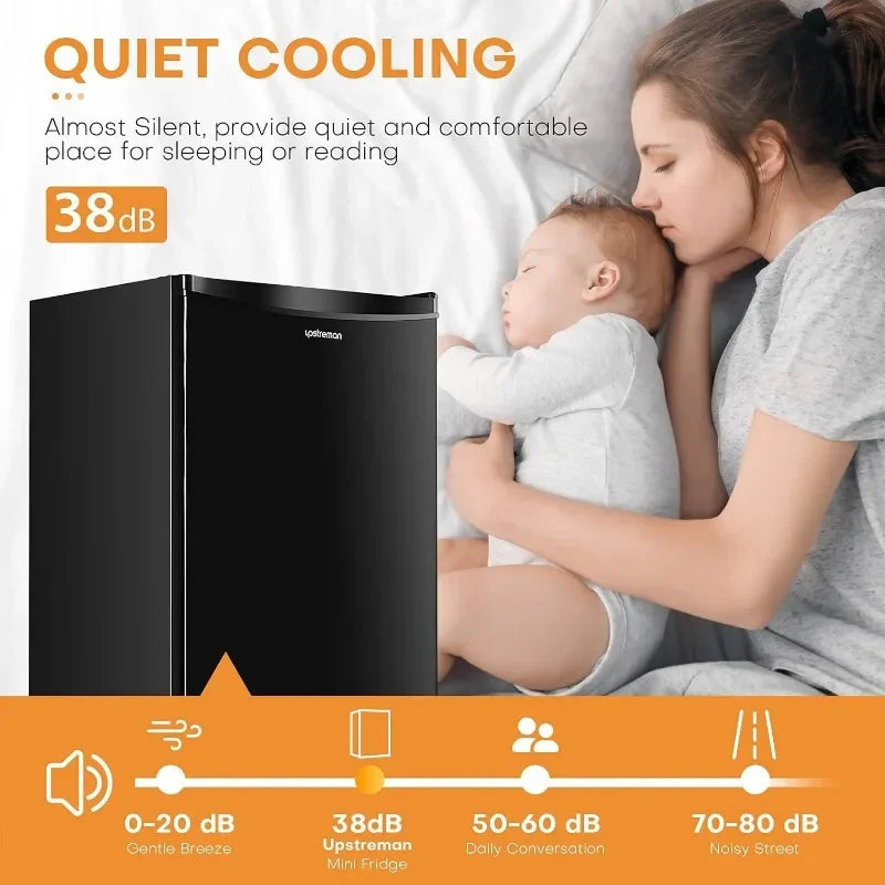 Upstreman 3.2 Cu.Ft Mini Fridge with Freezer, Single Door, Adjustable Thermostat, Refrigerator for Dorm, Office, Bedroom