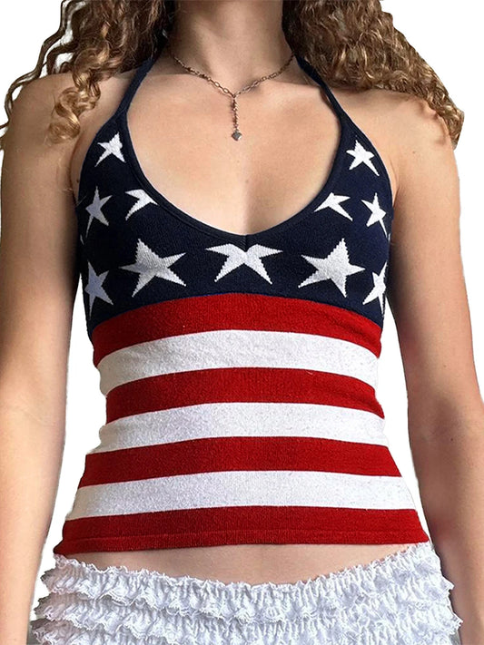 Patriotic Women Sleeveless Tank Top for Summer Celebrations - Ky Ky Kiwi