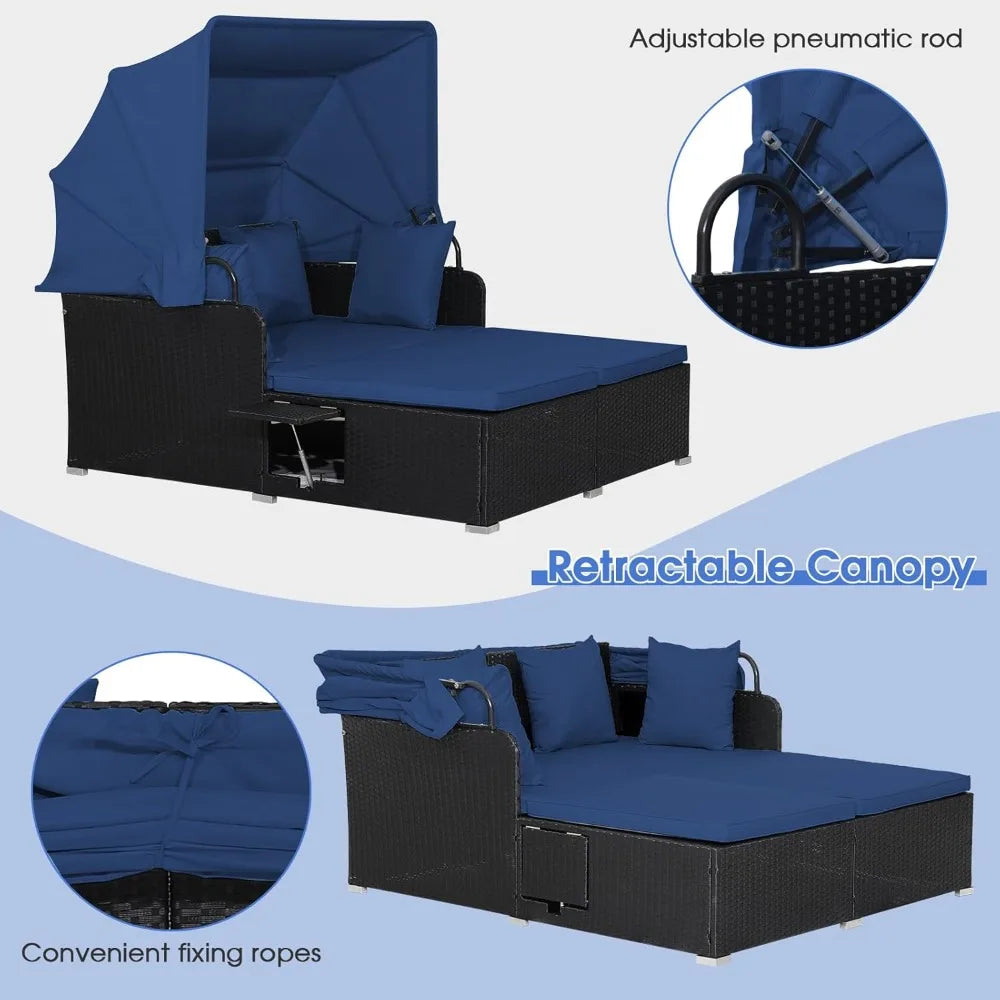 Outdoor Patio Daybed with Canopy and Cushions for Relaxation - Ky Ky Kiwi