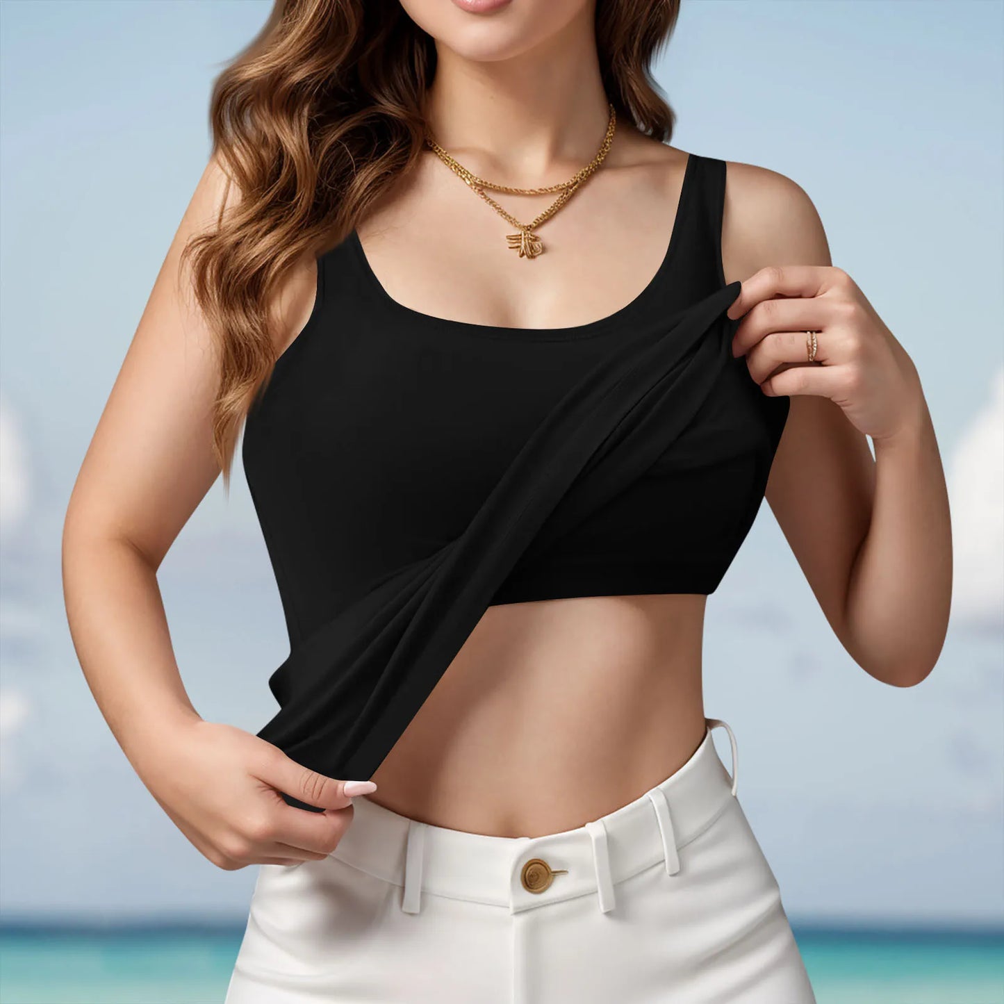 Ladies Camisole Summer New Solid Color 3/4 Cup Yoga Wear Tank Top Bottom Shirt Slimming Fitness Sports Underwear Breathable Vest