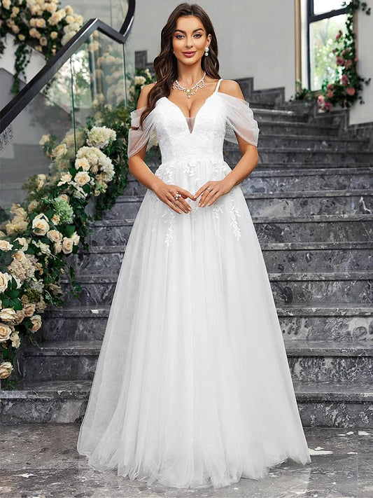 2025 Elegant Wedding Dresses For Women Spaghetti Strap Neck Sleeveless Bride Dress  Lace Wedding Dresses For Woman Elegant