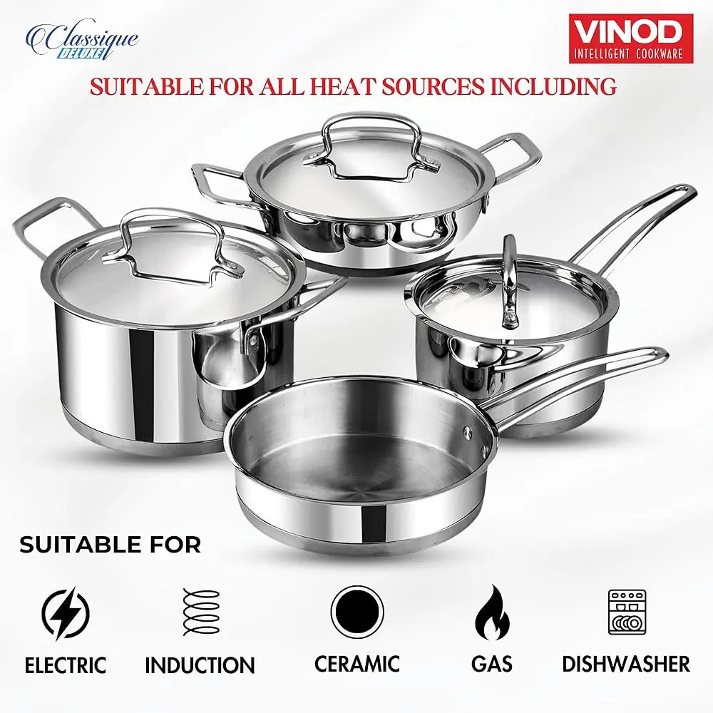 Classique Deluxe Stainl Steel Cookware Set Of 4 Pcs/Saucepan, Saucepot, Wok And Frypan/Steel Utensils Cooking Set For Kitchen,