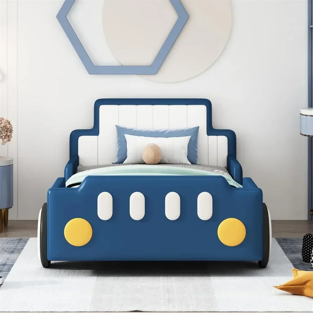 Race Car PU Leather Bed Frame for Kids - Ky Ky Kiwi