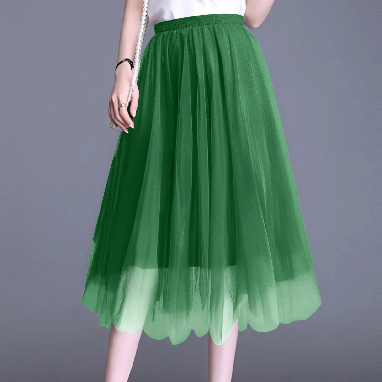 Vintage High Waist Tulle Skirt for Women Elegant Pleated Design - Ky Ky Kiwi