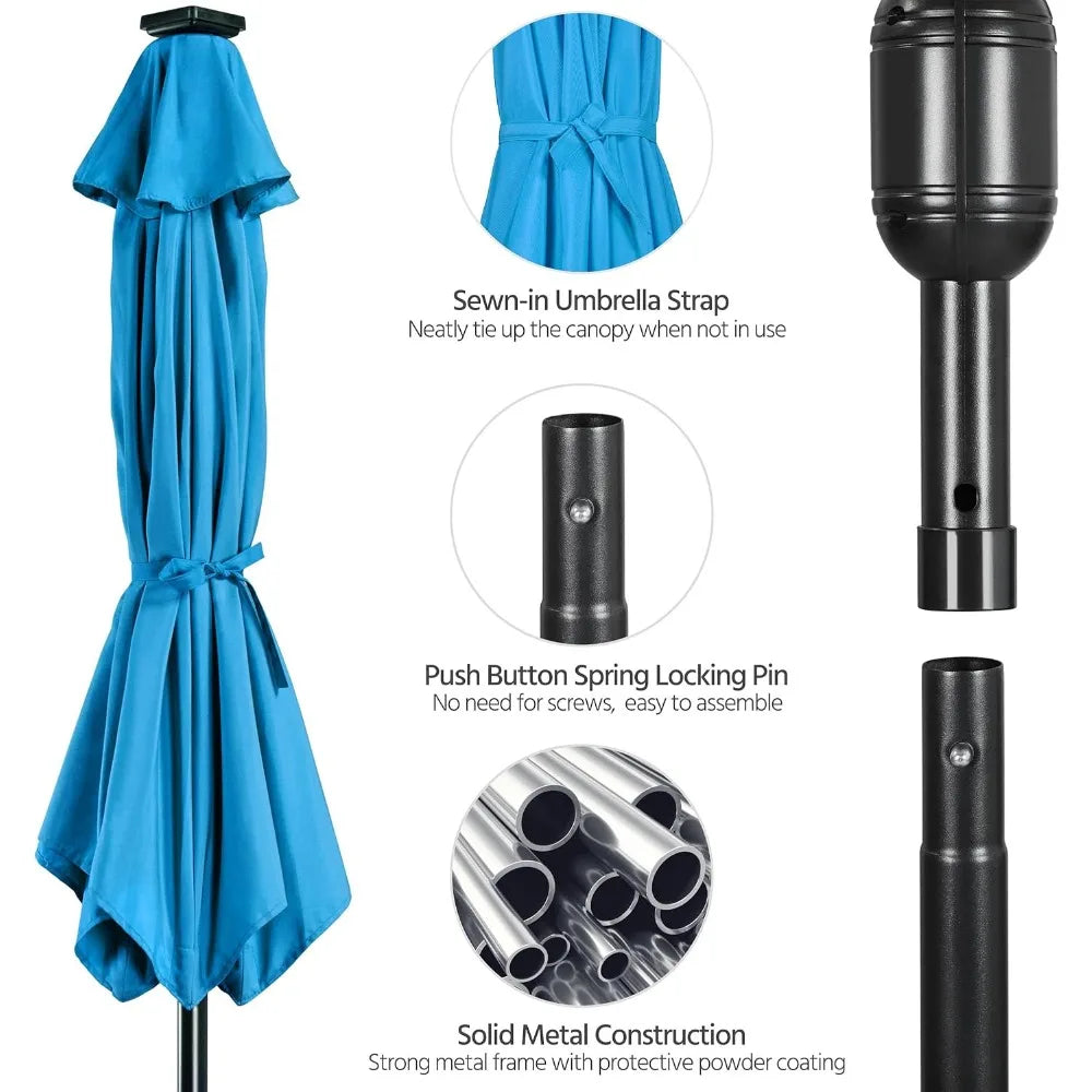 Solar Powered Patio Umbrella with LED Lights for Outdoor Relaxation - Ky Ky Kiwi