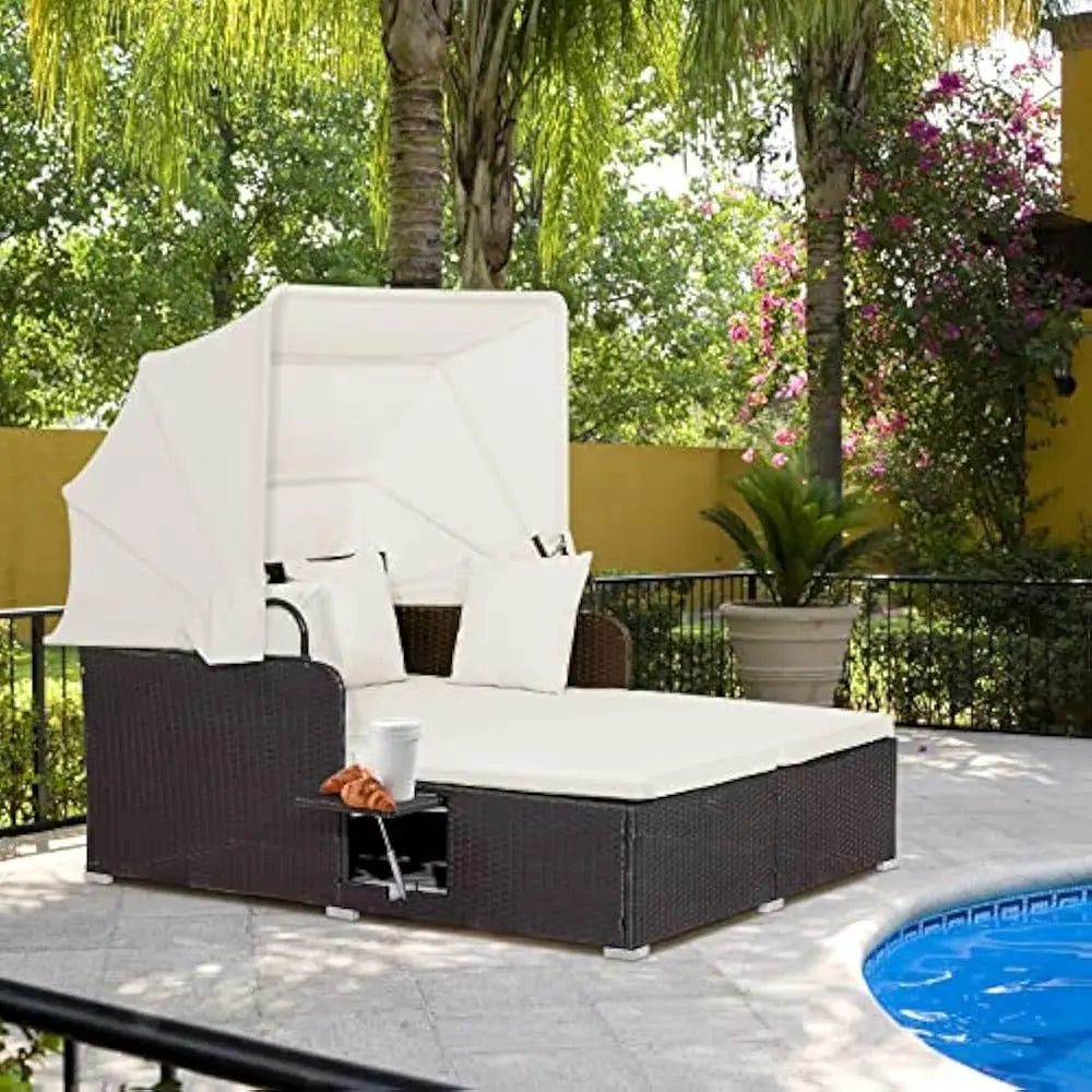 Outdoor Wicker Daybed with Canopy and Cushions for Relaxation - Ky Ky Kiwi