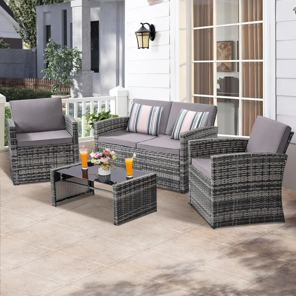 Outdoor Wicker Patio Conversation Set with Sofa and Chairs - Ky Ky Kiwi