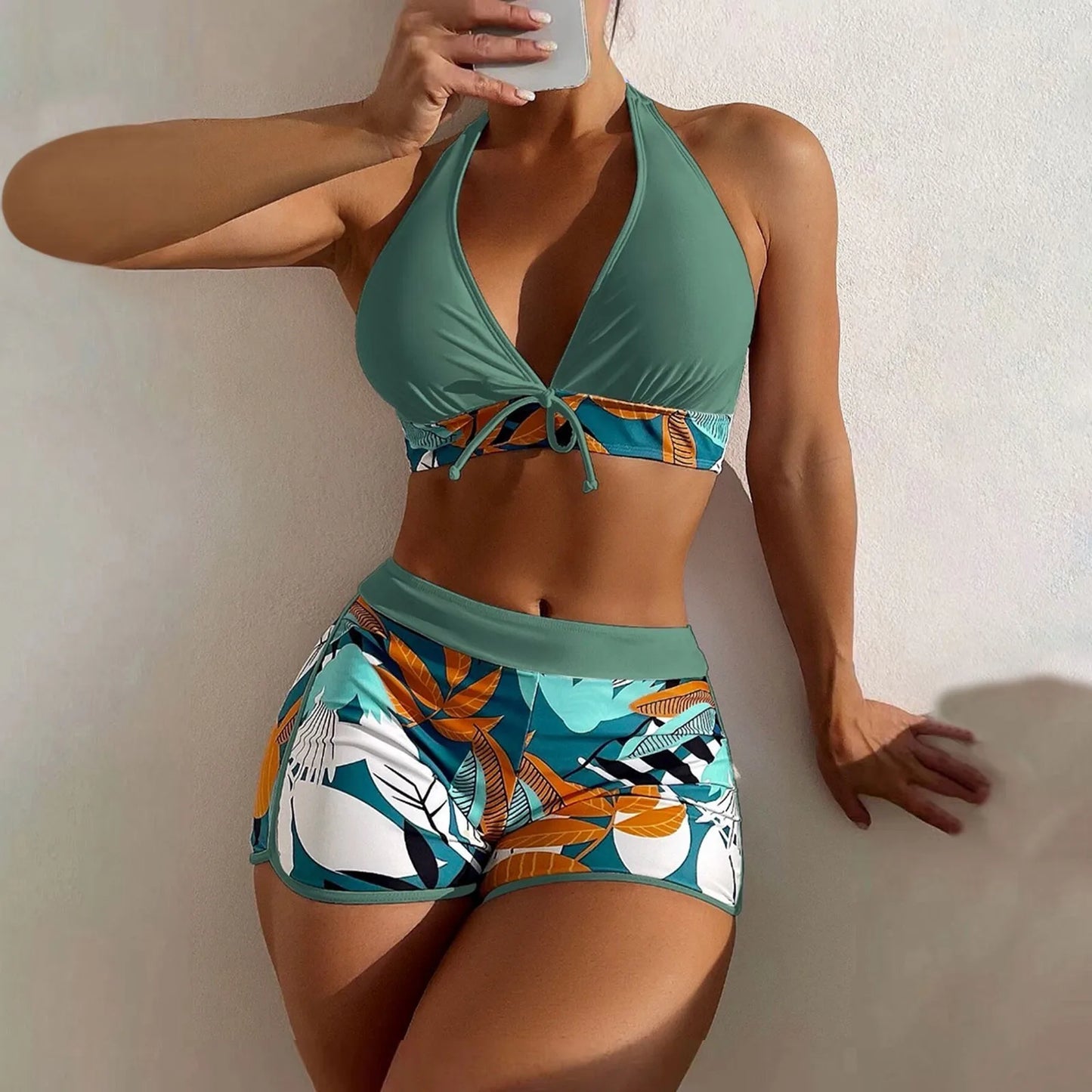 High Waist Plant Print Bikini Set for Women Beachwear - Ky Ky Kiwi