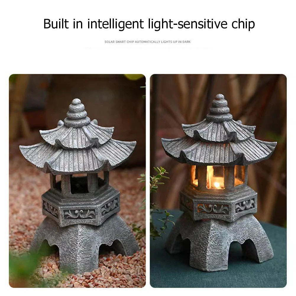 Solar LED Stone Pagoda Lantern For Outdoor Landscape Lighting - Ky Ky Kiwi