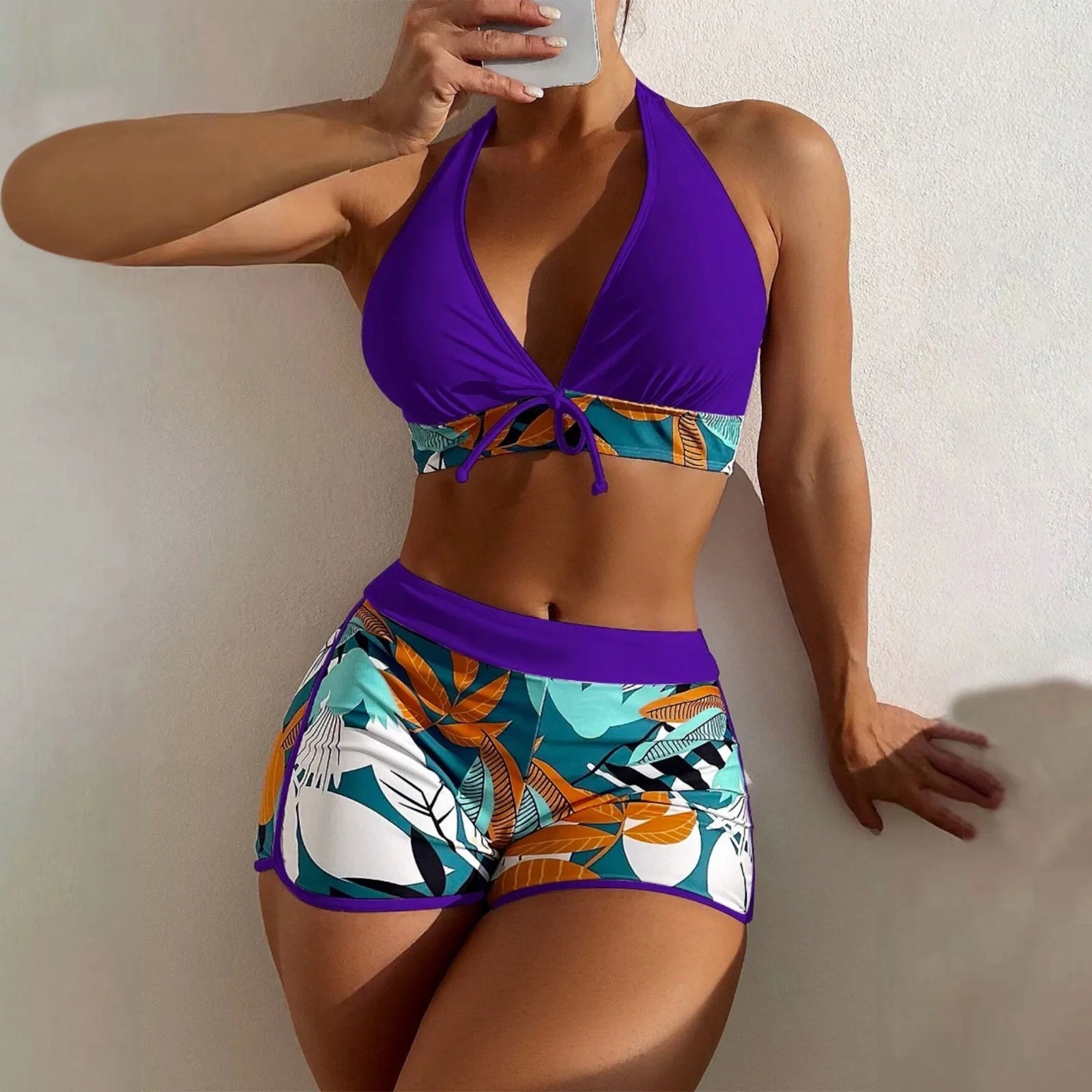 High Waist Plant Print Bikini Set for Women Beachwear - Ky Ky Kiwi