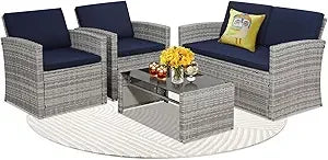 Outdoor Wicker Patio Conversation Set with Sofa and Chairs - Ky Ky Kiwi