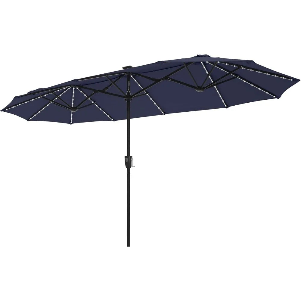 Double-Sided Patio Umbrella with Solar Lights for Outdoor Enjoyment - Ky Ky Kiwi