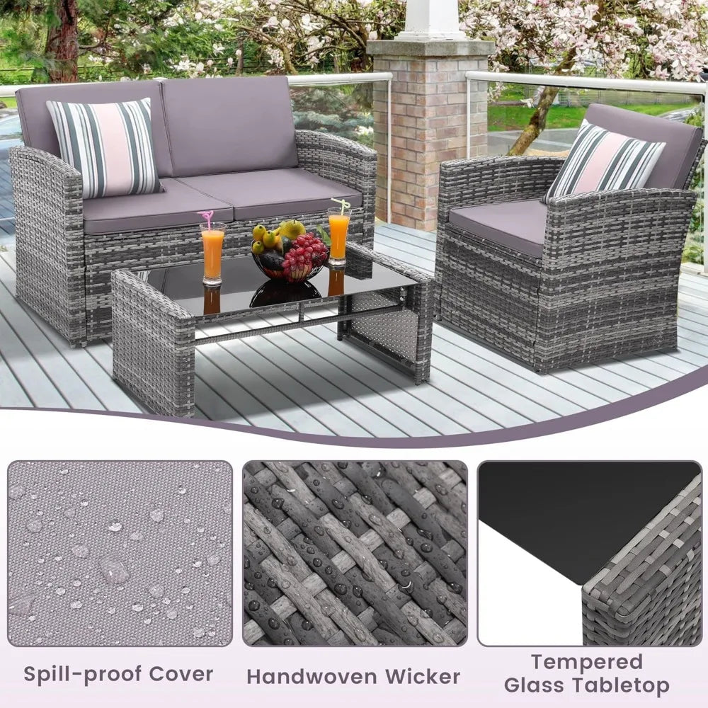 Outdoor Wicker Patio Conversation Set with Sofa and Chairs - Ky Ky Kiwi