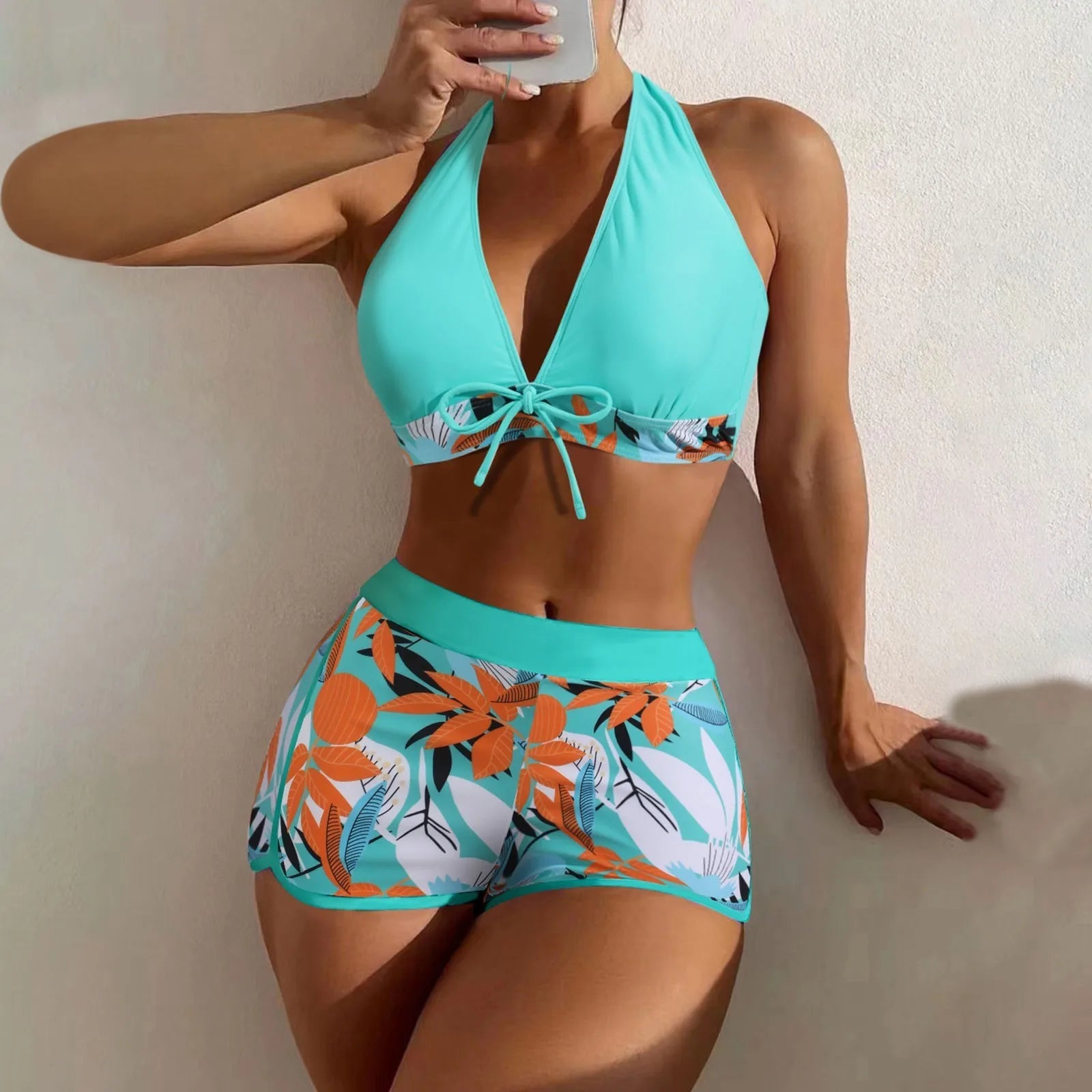 High Waist Plant Print Bikini Set for Women Beachwear - Ky Ky Kiwi