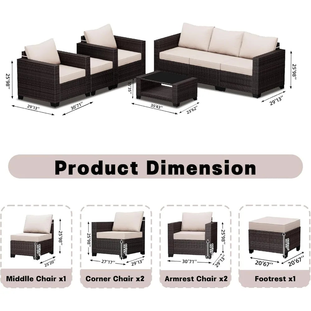 Modern Wicker Outdoor Sectional Sofa Conversation Set for Patios - Ky Ky Kiwi