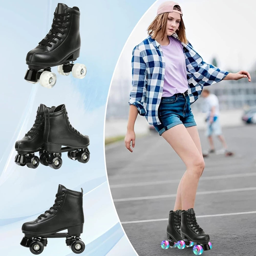 Light Up PU Leather Roller Skates for Fun Skating Adventures - Ky Ky Kiwi