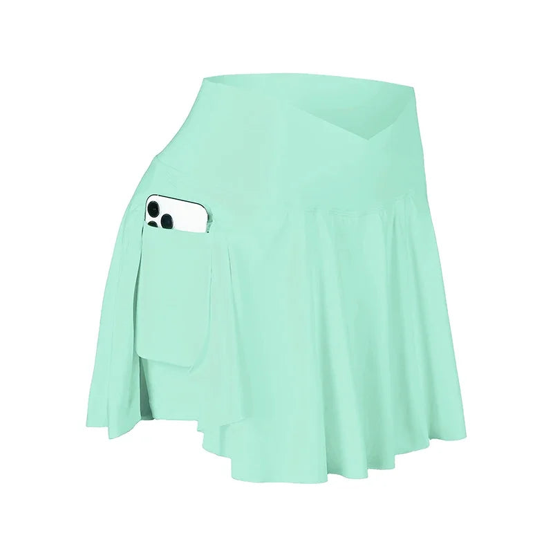 Womens Tennis Skirt with Pockets Crossover High Waisted Athletic Golf Skorts Running Workout Skirts 2 in 1