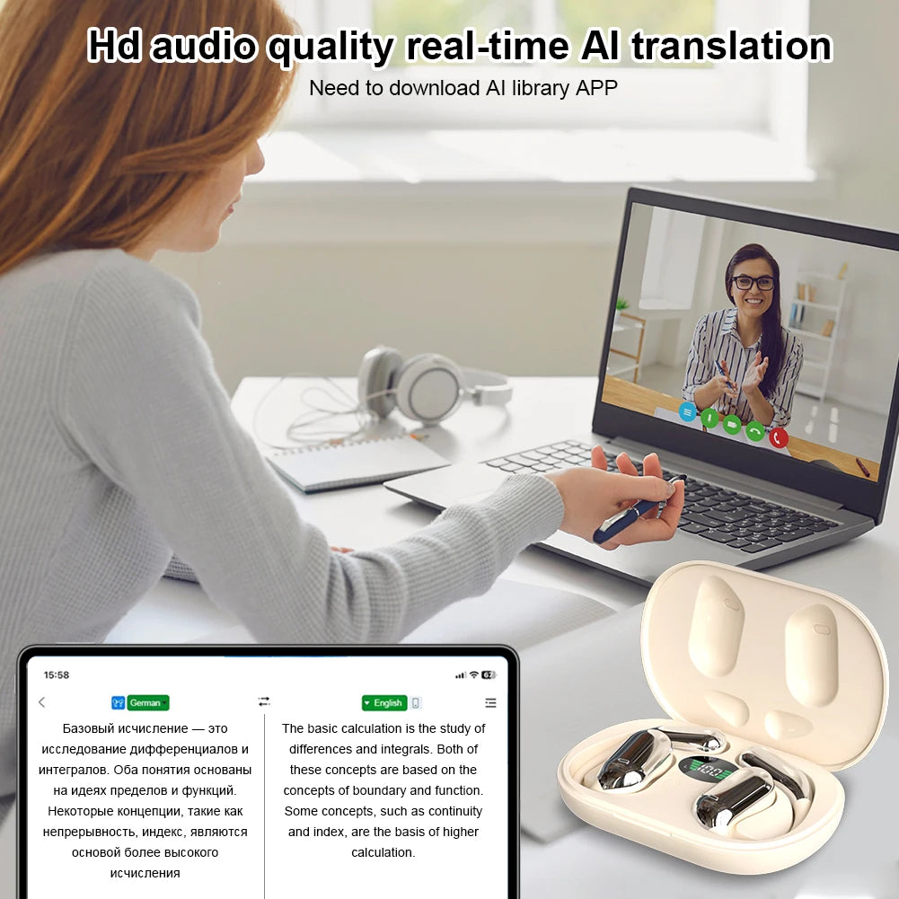 3-in-1 Real-Time Translation Earbuds 144 Languages Instant Voice Language Translator Headphone Wireless AI Translation Earphones