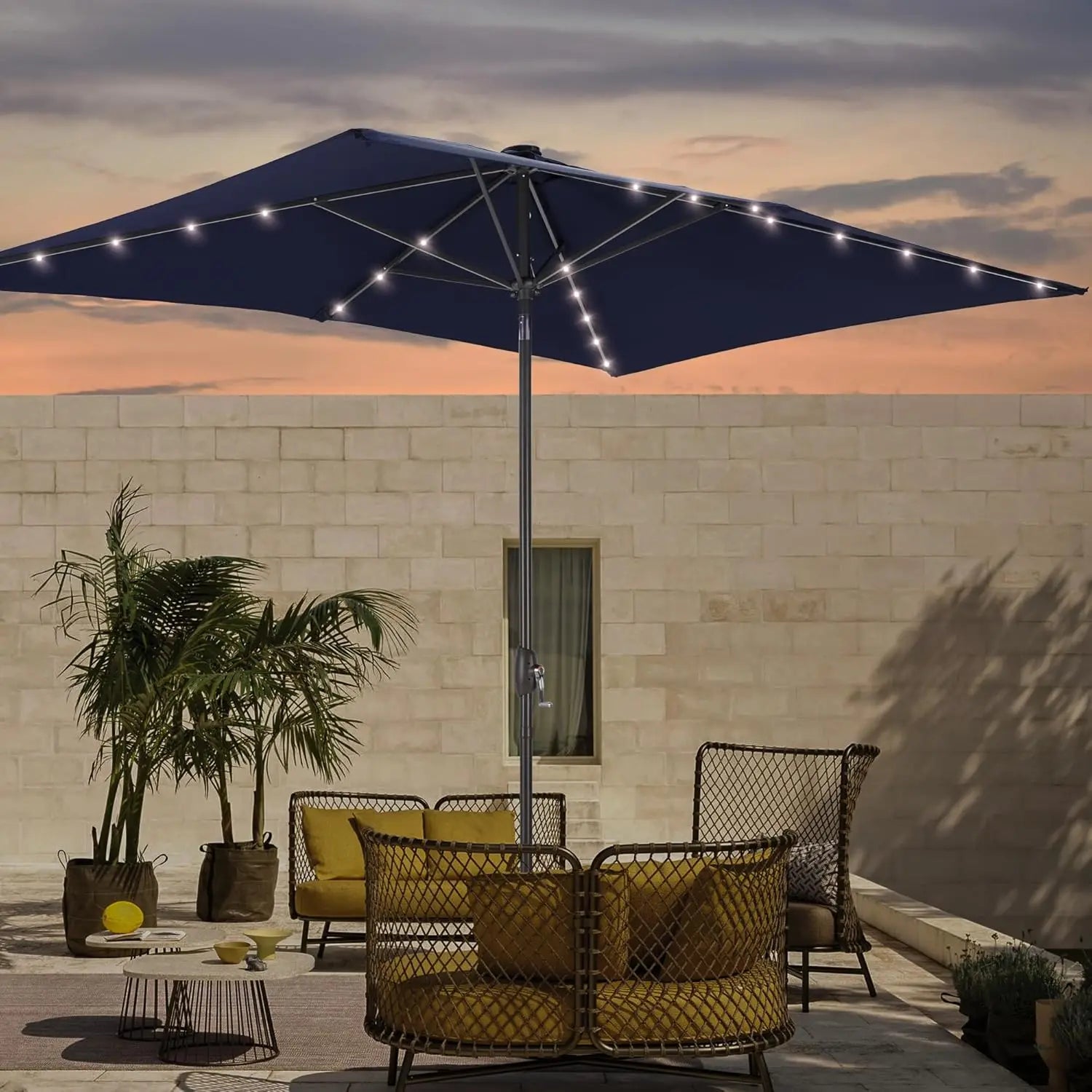 Solar-Powered Rectangle Patio Umbrella with Tilt and Crank - Ky Ky Kiwi