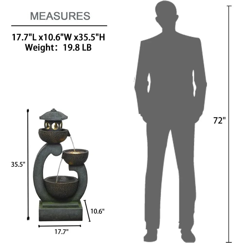 Zen Outdoor Water Fountain with LED Lights and Pump - Ky Ky Kiwi