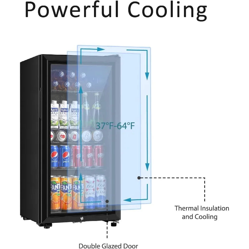 Beverage Refrigerator, 3.2 Cu.ft Mini Fridge with Double Glass Door, Cooler for Soda, Beer or Wine for Home