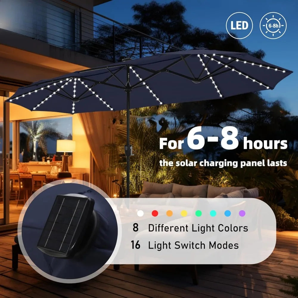 Double-Sided Patio Umbrella with Solar Lights for Outdoor Enjoyment - Ky Ky Kiwi