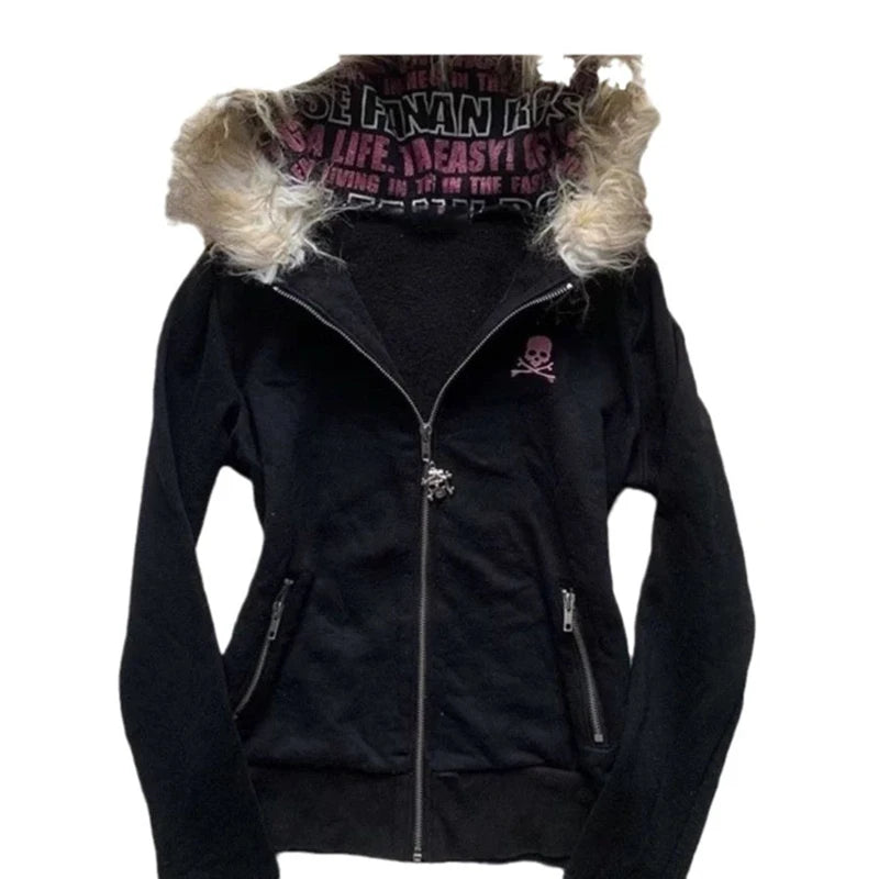 Hooded Fur Collar Long Sleeve Jacket for Trendy Style - Ky Ky Kiwi
