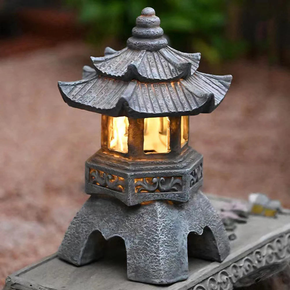 Solar LED Stone Pagoda Lantern For Outdoor Landscape Lighting - Ky Ky Kiwi