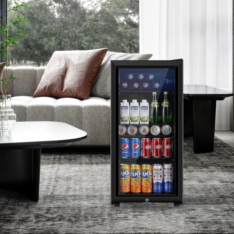 Beverage Refrigerator, 3.2 Cu.ft Mini Fridge with Double Glass Door, Cooler for Soda, Beer or Wine for Home