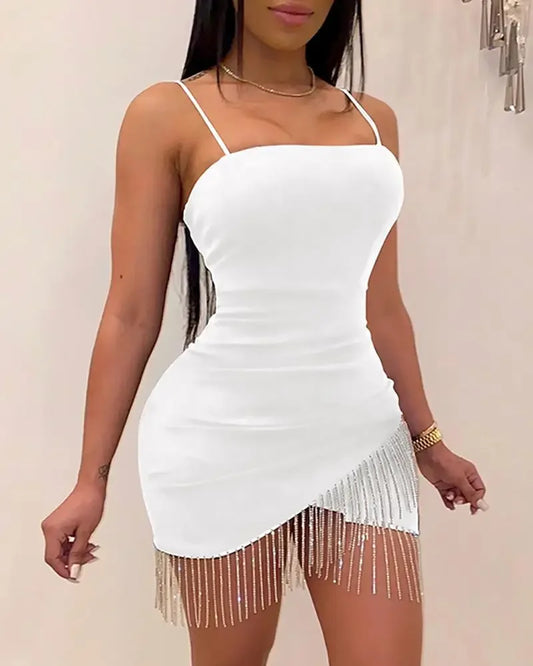 New Fashion Woman Evening Bodycon Dress Party Night Birthday Tassel Split Sleeveless Elegant Suspender Short Mini Sexy Dresses