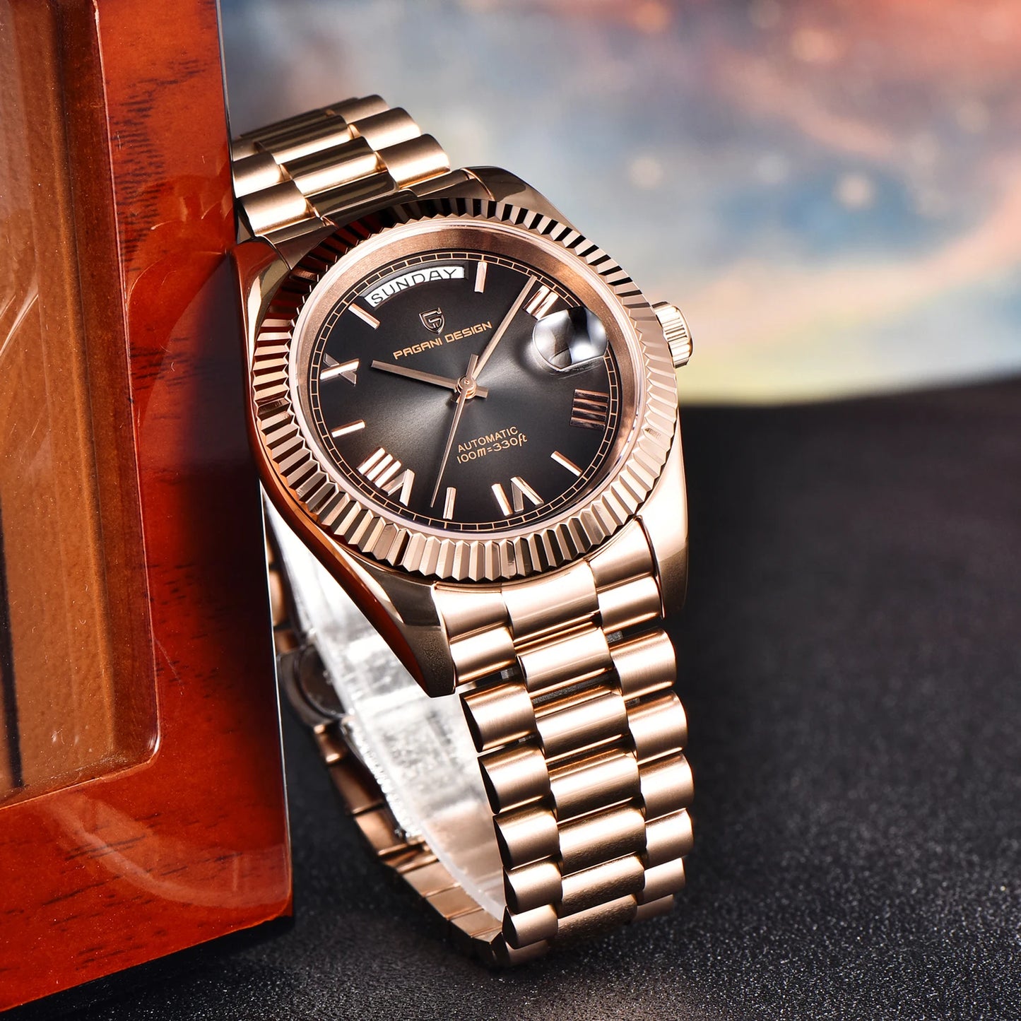 PAGANI DESIGN Men's Watches Rose Gold Luxury Mechanical Automatic Watch For Men Calendar Week Waterproof Sapphire Mirror Clock