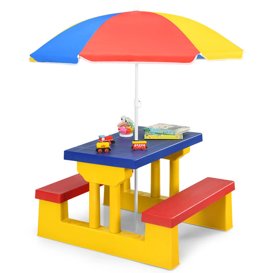 Kids Picnic Table Set with Removable Umbrella for Fun Playtime - Ky Ky Kiwi