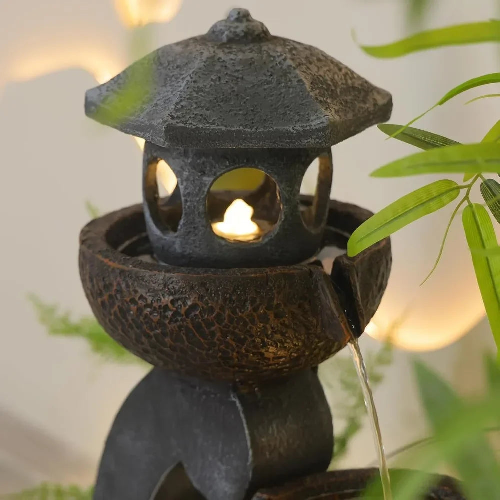 Zen Outdoor Water Fountain with LED Lights and Pump - Ky Ky Kiwi