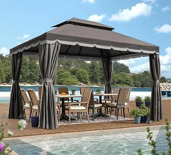 Outdoor Gazebo Canopy Tent with Mosquito Netting and Curtains - Ky Ky Kiwi