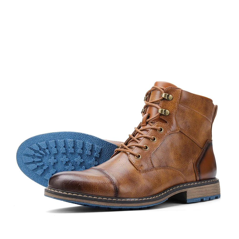 Men's Classic Leather Ankle Boots with Zipper Closure - Ky Ky Kiwi
