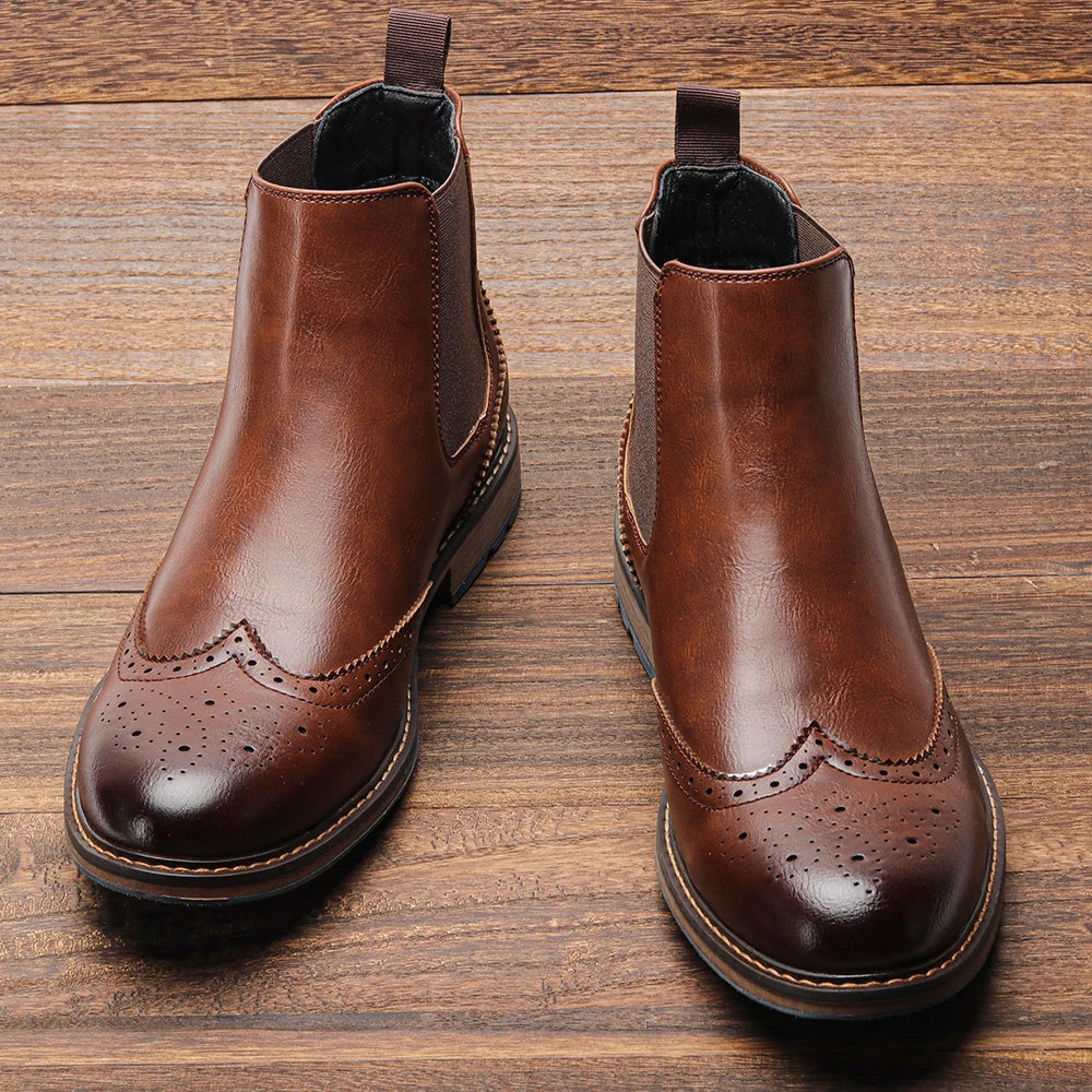 Classical Brogue Chelsea Boots for Stylish Men - Ky Ky Kiwi